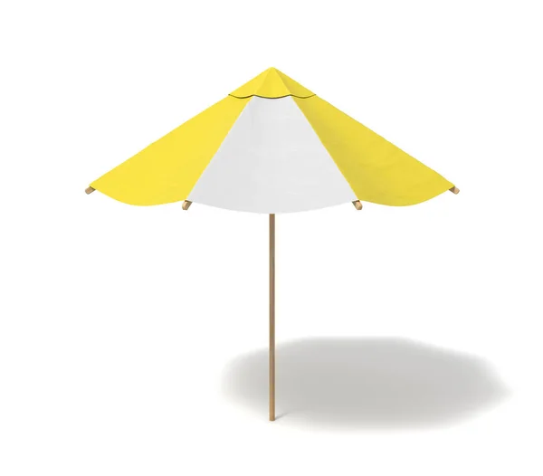 3d rendu d'un parasol de plage isolé avec des rayures blanches et jaunes sur fond blanc . — Photo