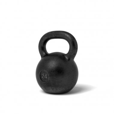 Beyaz arka plan üzerinde izole bir tek siyah demir 24 kg kettlebell 3D render.