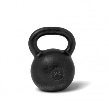 Beyaz arka plan üzerinde izole bir tek siyah demir 24 kg kettlebell 3D render.