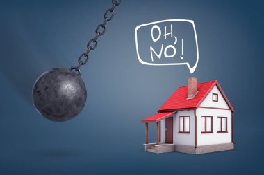 dev bir yıkım topu 3D render sorunlar bekliyor küçük bir ev yönde salıncak.