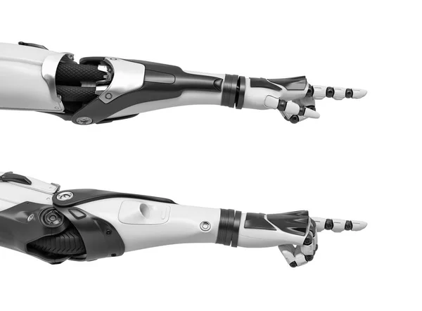주먹에서 튀어나와 가리키는 손가락으로 두 흑백 로봇 손의 집합의 3d 렌더링. — 스톡 사진