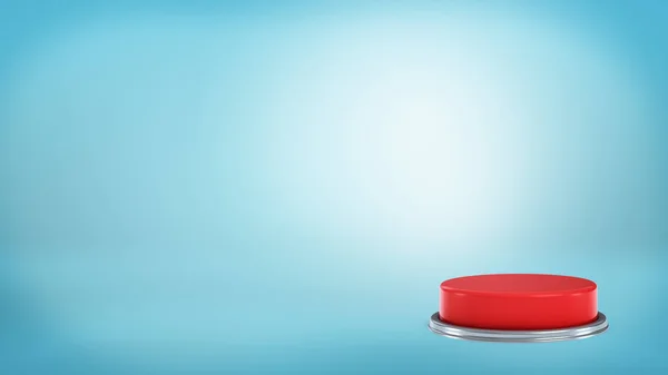 3D-rendering av en stor rund röd tryckknapp stående på en blå bakgrund i ett avstängt läge. — Stockfoto