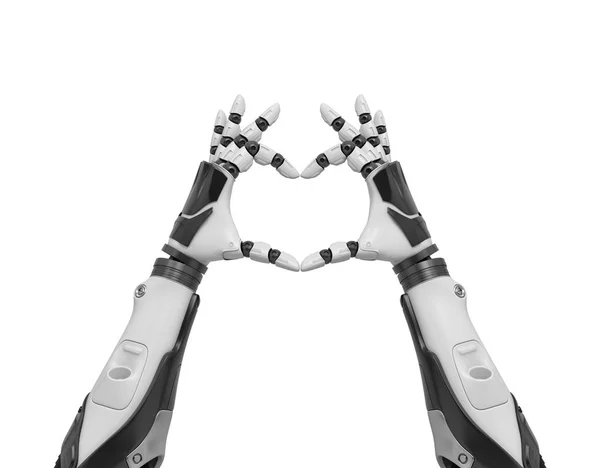 Representación 3d de dos manos robóticas en blanco y negro formando una forma de corazón con sus dedos . —  Fotos de Stock