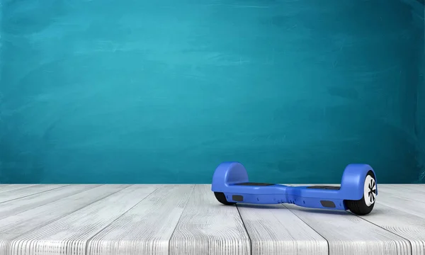 3d weergave van blauwe hoverboard op witte houten vloer en donker turquoise achtergrond — Stockfoto