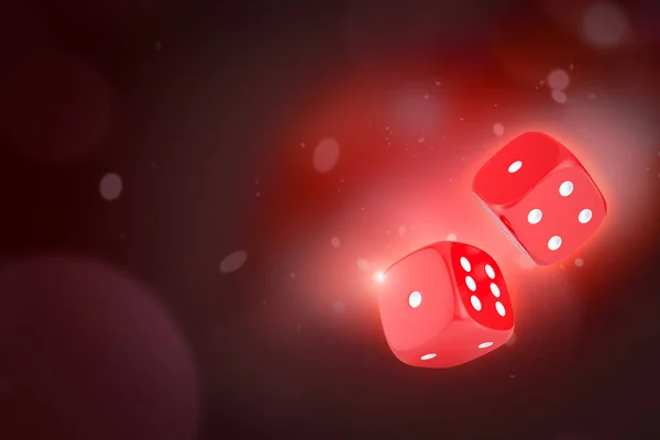 3d rendering of two red casino dice on dark neon background — Stock Photo, Image