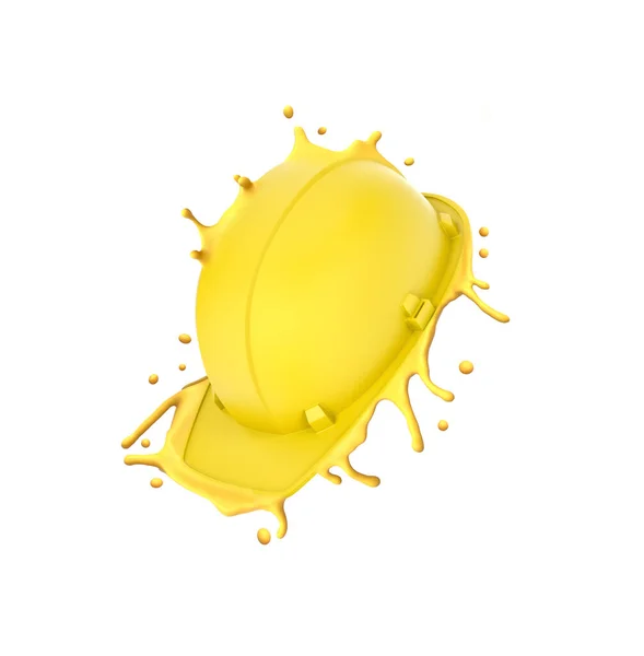 3d rendering of yellow safety helmet melting isolated on white background — Stock Photo, Image