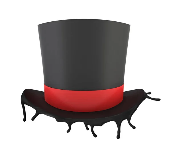 3d rendering of black top hat melting isolated on white background — Stock Photo, Image