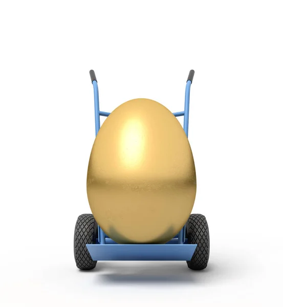 3d rendering of a golden egg on a hand truck — Stock Photo, Image