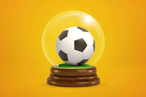 Rendering 3d di un pallone da calcio all'interno sfera di vetro su sfondo ambrato . — Foto Stock