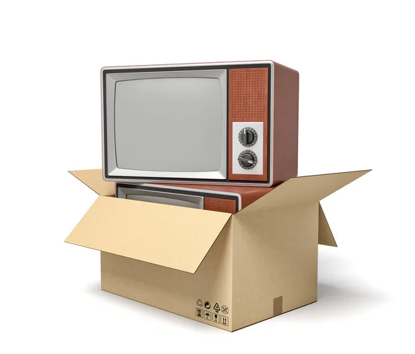 3D-Rendering von Retro-Fernsehern im Karton. — Stockfoto