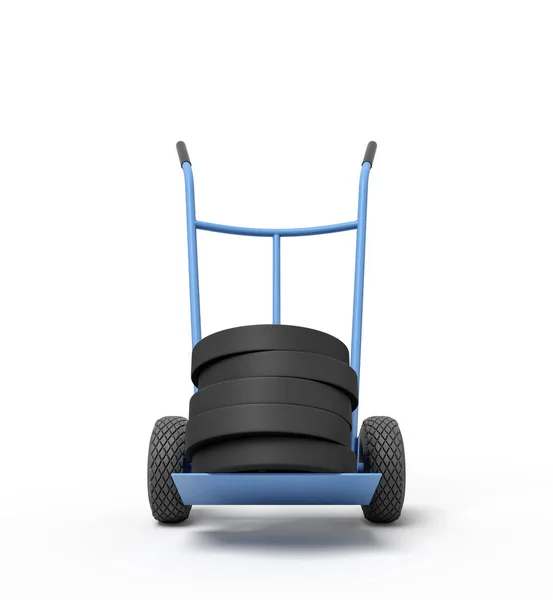 3d rendering of black weight plates on a hand truck isolated on white background — Stock Photo, Image
