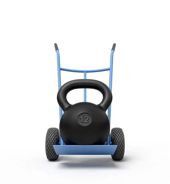 3D vykreslování černé kettlebell na ručním vozíku izolované na bílém pozadí — Stock fotografie