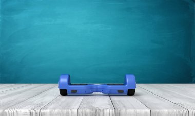 3d rendering of blue hoverboard on white wooden floor and dark turquoise background clipart
