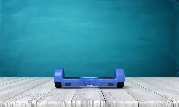 3D απόδοση μπλε hoverboard σε λευκό ξύλινο πάτωμα και σκούρο τυρκουάζ φόντο — Φωτογραφία Αρχείου