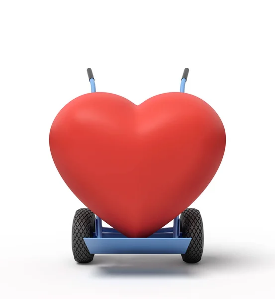 3d rendering of big red heart on a hand truck — ストック写真