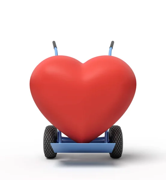 3d rendering of big red heart on a hand truck — Stock Photo, Image