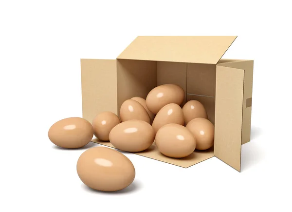 3D-Darstellung von Hühnereiern im Karton. — Stockfoto