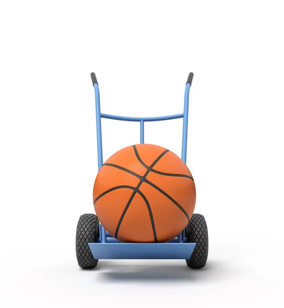 3d rendering van oranje basketbal bal op een handtruck — Stockfoto