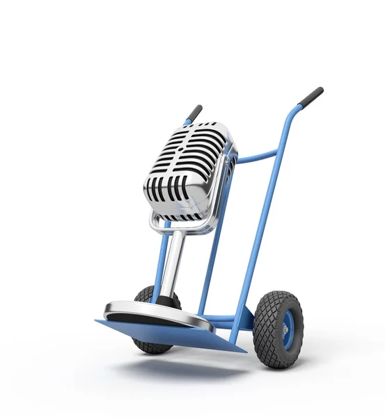 3d rendering of a vintage microphone on a hand truck — Stock Photo, Image