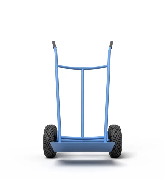 3d rendering of blue empty hand truck standing upright in half-turn. — Stock Photo, Image