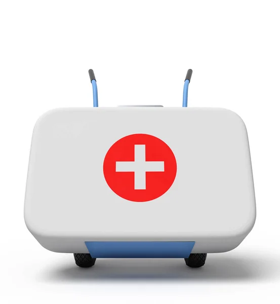 3d representación de caja médica blanca de primeros auxilios en un camión de mano —  Fotos de Stock