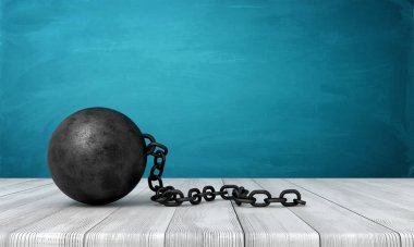 Tahta yüzeyde siyah yıkım güllesinin 3D görüntüsü.