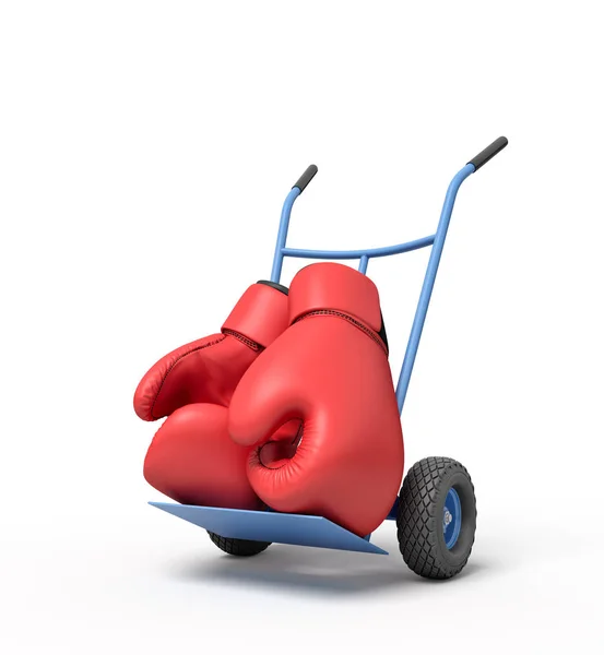 3Dレンダリングのペアの大きな赤いボクシング手袋上のブルーハンドトラック. — ストック写真