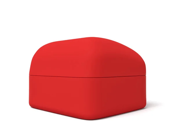3D візуалізація закритого кільця заручин червона коробка ізольована на білому тлі — стокове фото