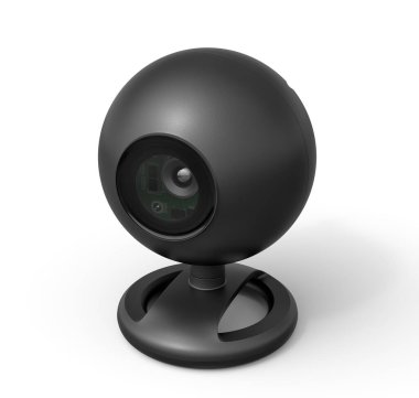 Beyaz arkaplanda siyah yuvarlak web kamerasının 3d görüntülenmesi