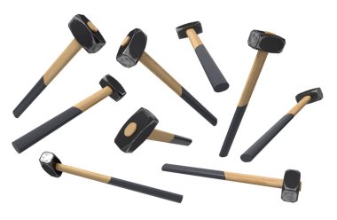 Beyaz arkaplanda izole edilmiş 3d kızak çekiçleri seti