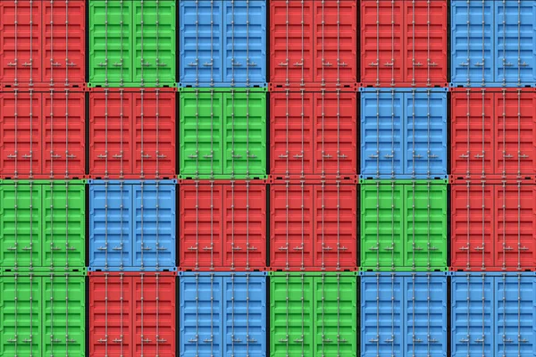 3d rendering of colorful shipping containers stocked.