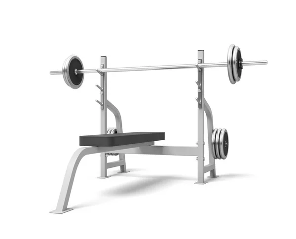 Representación 3d de banco de pesas con barra metálica aislada sobre fondo blanco — Foto de Stock