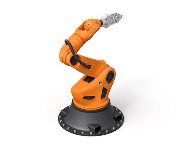 3D-Darstellung von orangefarbenem Roboterarm isoliert auf weißem Hintergrund — Stockfoto