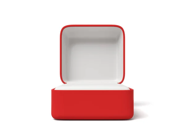 3D close-up renderização de caixa de anel vermelho vazio aberto no fundo branco . — Fotografia de Stock
