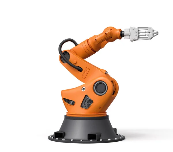 Representación 3d del brazo robótico naranja aislado sobre fondo blanco — Foto de Stock
