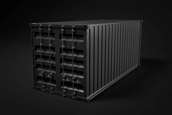 3d rendering of closed black shipping container on black background — Stock Photo, Image
