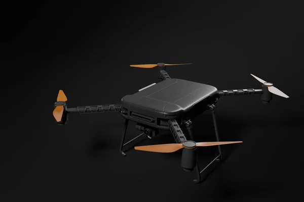 3d representación de drone negro sobre fondo negro — Foto de Stock