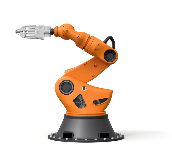 3D-Darstellung von orangefarbenem Roboterarm isoliert auf weißem Hintergrund — Stockfoto