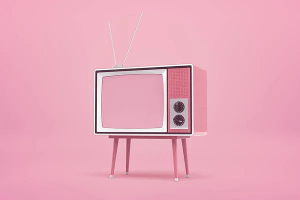 3d rendering of old tv set on pink background