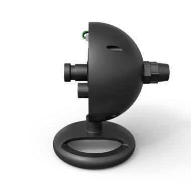 Beyaz arkaplanda izole edilmiş 3D yuvarlak web kamera devre kartı