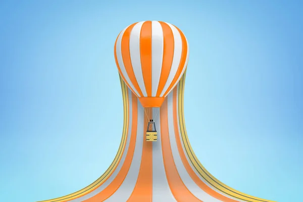 3d renderowania biały pomarańczowy balon na gorące powietrze na niebieskim tle — Zdjęcie stockowe