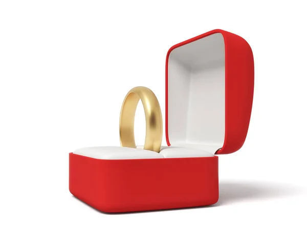 3d weergave van verlovingsring in rode doos geïsoleerd op witte achtergrond — Stockfoto