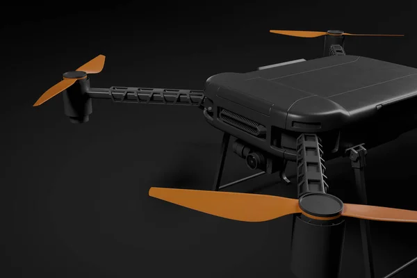 3D рендеринг черного дрона на черном фоне — стоковое фото