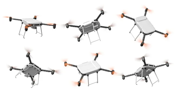 Rendering 3d di sei droni isolati su sfondo bianco — Foto Stock