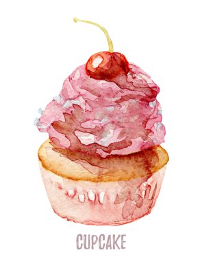 Suluboya el çekilmiş cupcake Davetiyeler, kartları, akşam yemekleri ve menü şablonlar için mükemmel.