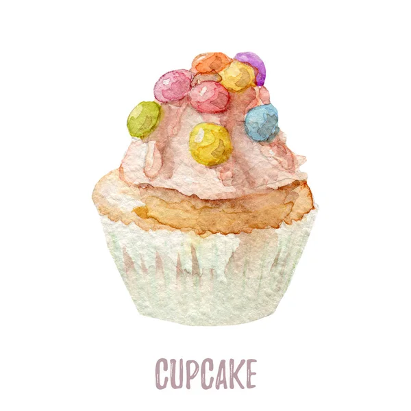 Aquarel hand getekende cupcake ideaal voor uitnodigingen, kaarten, Diners en menusjablonen. — Stockfoto