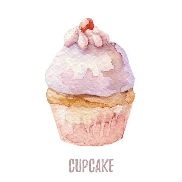 Watercolor hand drawn cupcake perfect for invitations, cards, dinners and menu templates. — Stock Photo, Image