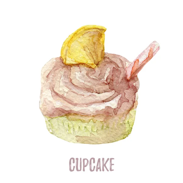 Cupcake disegnato a mano ad acquerello perfetto per inviti, biglietti, cene e modelli di menu . — Foto Stock