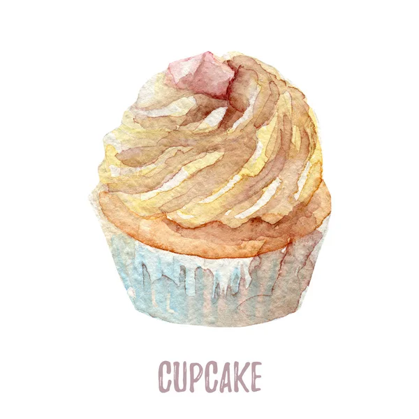 Cupcake disegnato a mano ad acquerello perfetto per inviti, biglietti, cene e modelli di menu . — Foto Stock