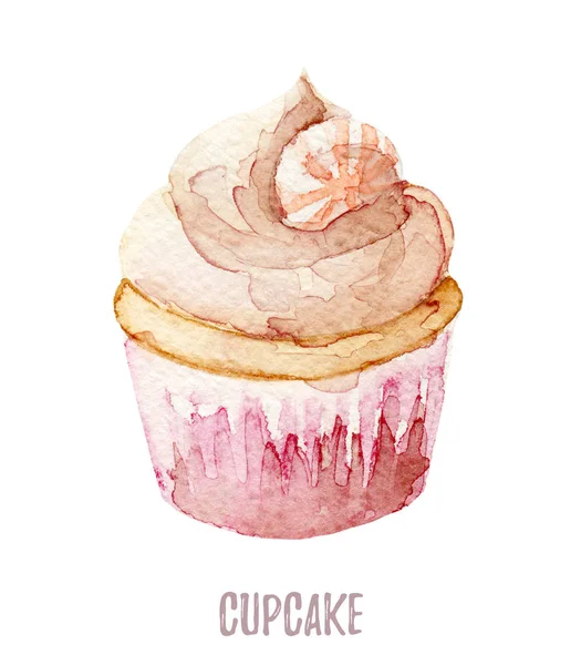 Watercolor hand drawn cupcake perfect for invitations, cards, dinners and menu templates. — Stock Photo, Image